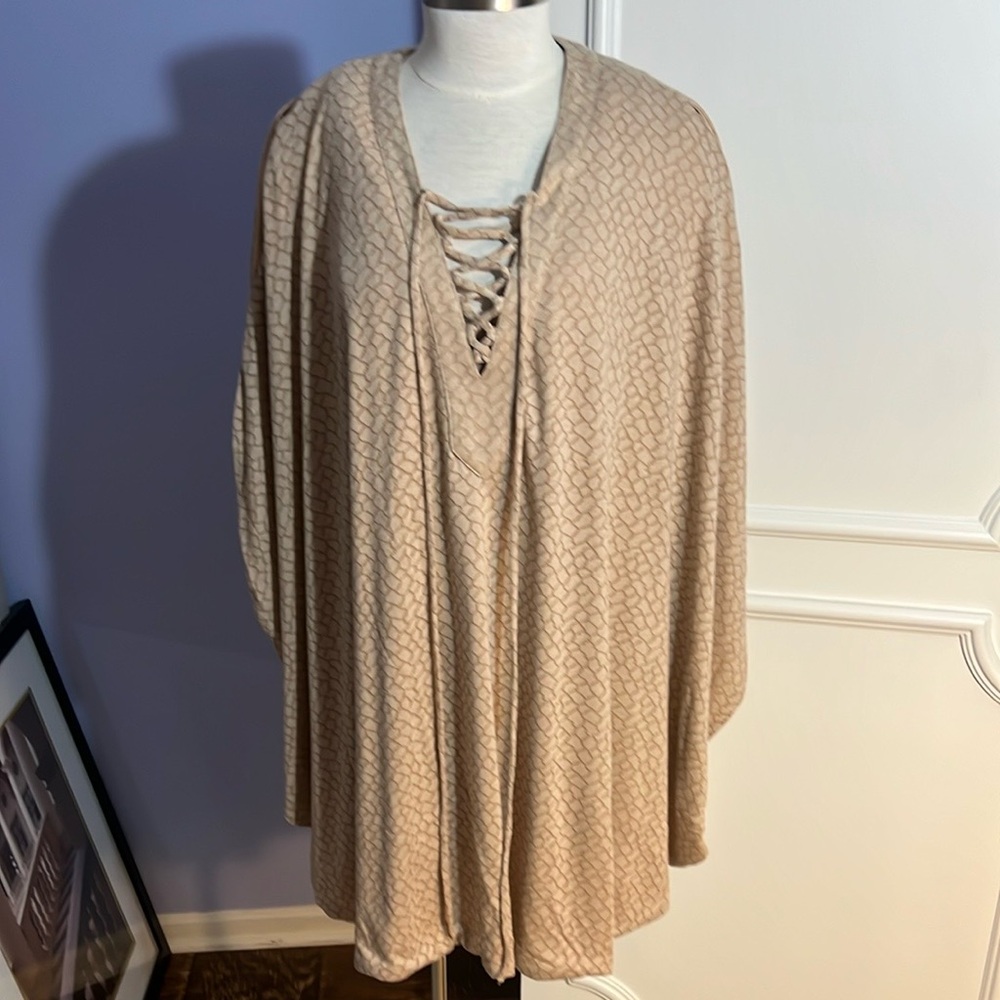 Karma Tan poncho Top  with Lace-Up Detail